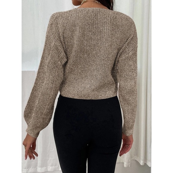 Minimalist 00's trendy Lantern Sleeve Drawstring Ruched Front Sweater white - Picture 6 of 6